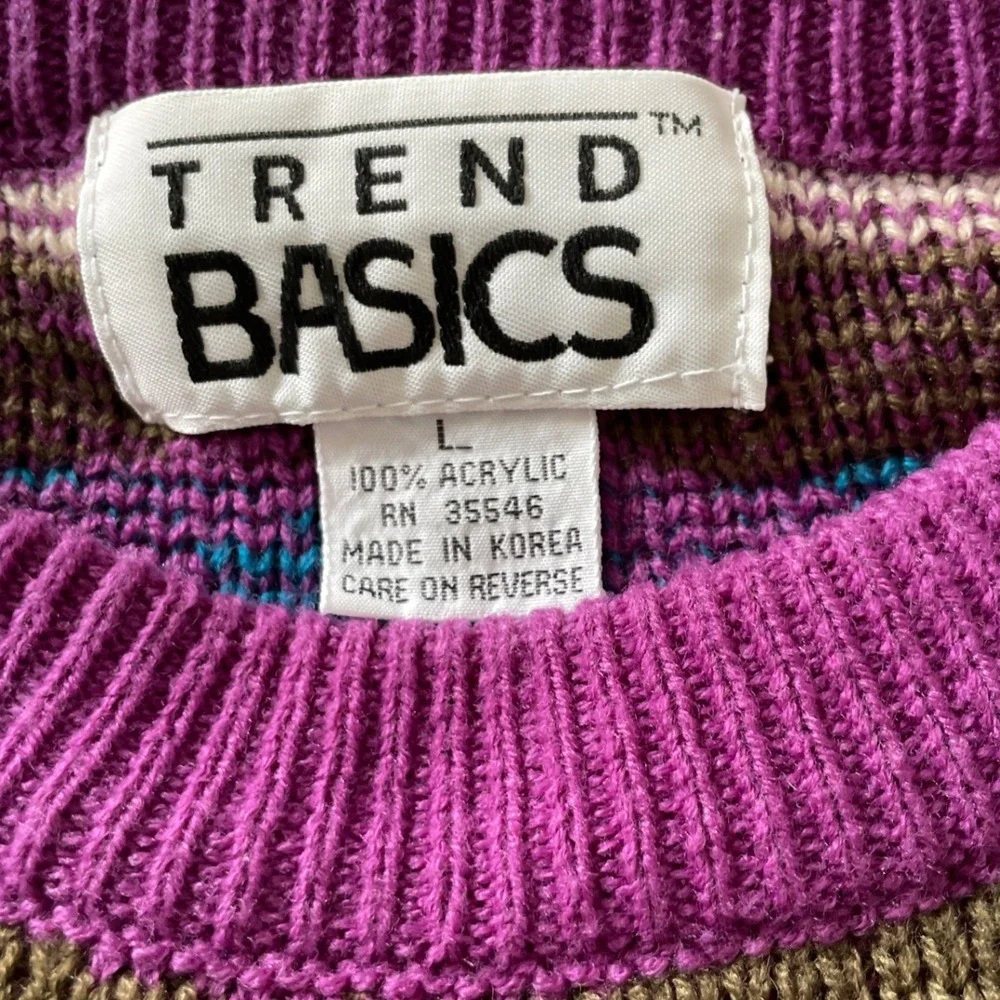 Vintage 1990s Southwestern Geometric Knit Sweater Purple Mens Large Western